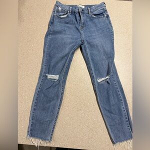 High-Rise Straight Leg Distressed Blue Jeans PacSun